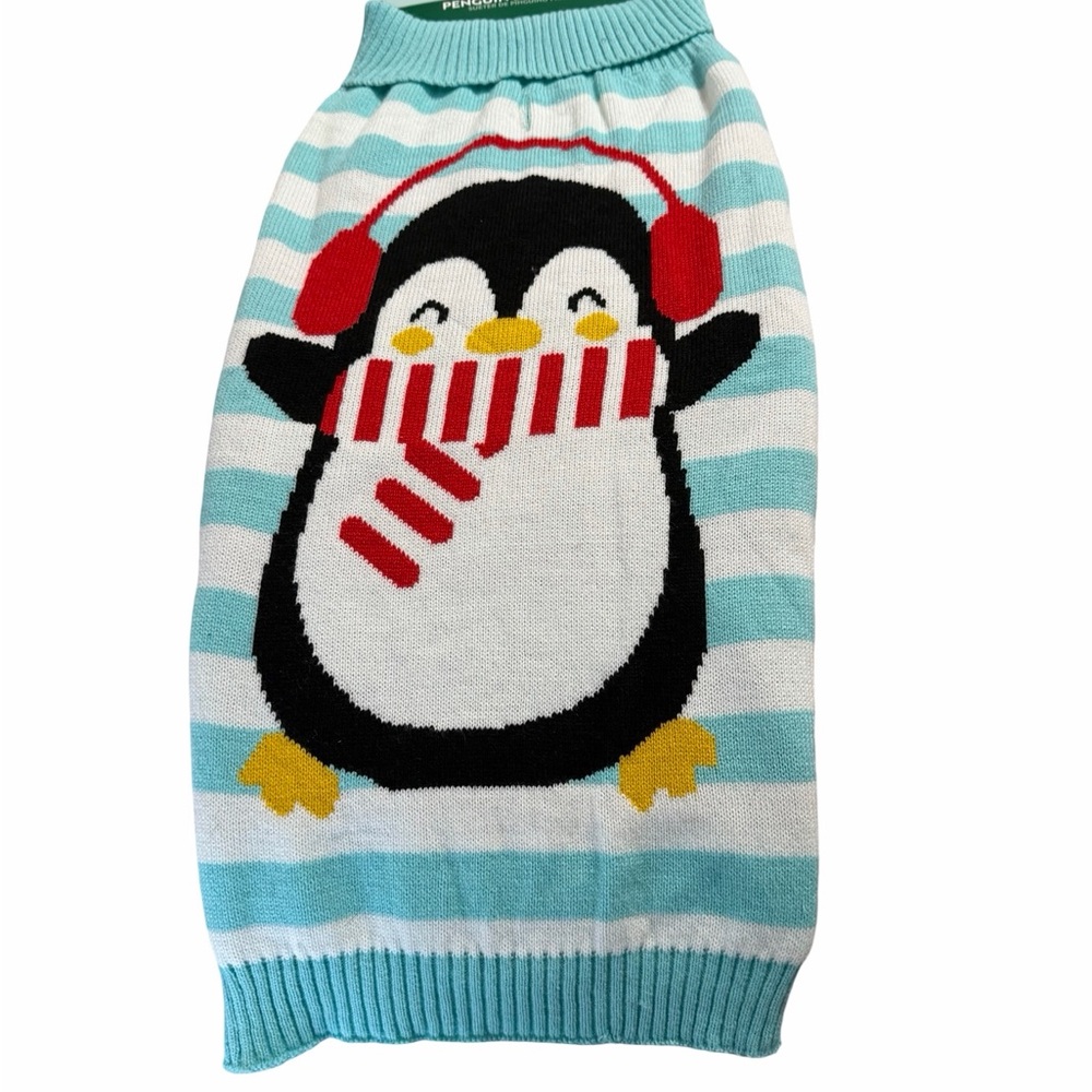 Penguin Dog Sweater - Blue and White Stripes XL